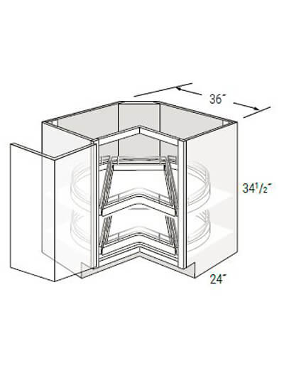 Bay Shaker Grey 36″ Single Bi-Fold Door Lazy Susan Cabinet with 2 Pullouts