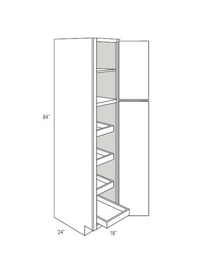 UB-WP1884SCRT: Upton Brown Double-Door Pantry Cabinet w/ 4 Soft-Close Rollout Trays 18″W x 84″H