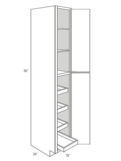 UB-WP1896SCRT: Upton Brown Double-Door Pantry Cabinet w/ 4 Soft-Close Rollout Trays 18″W x 96″H