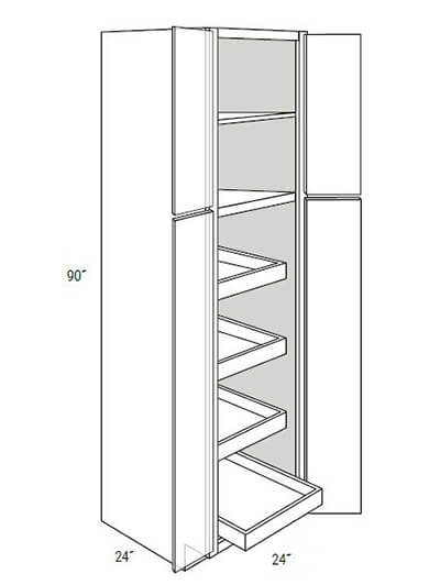 Bay Shaker White 24×90 4-Door Pantry Cabinet with 4 Soft-Close Rollout Trays