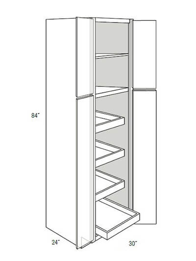 Bay Shaker Greystone 30×84 4-Door Pantry Cabinet with 4 Soft-Close Rollout Trays