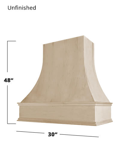 Ash 1v3048un Asheville 30inch Curved Classic Moulding Unfinished Wood Hood