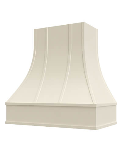 Asheville – 30″ Curved Block Molding Strapped Shaker Antique White Hood