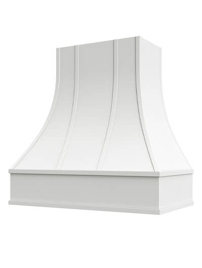Asheville – 48″ Curved Block Molding Strapped Shaker White Hood