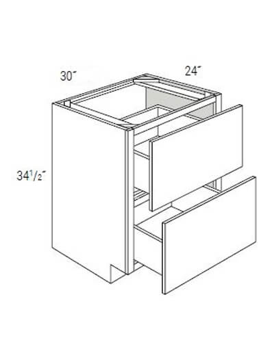 Bay Shaker Greystone 30″ Double Drawer Pot and Pan Base Cabinet