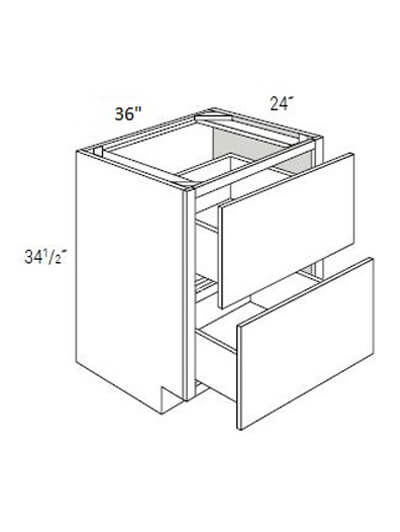 Bay Shaker Greystone 36″ Double Drawer Pot and Pan Base Cabinet