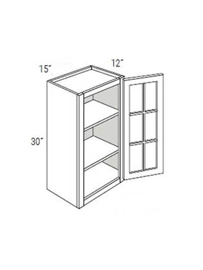 Bay Shaker Light Grey 15x30x12 Single Glass Door Wall Cabinet (No Mullions)