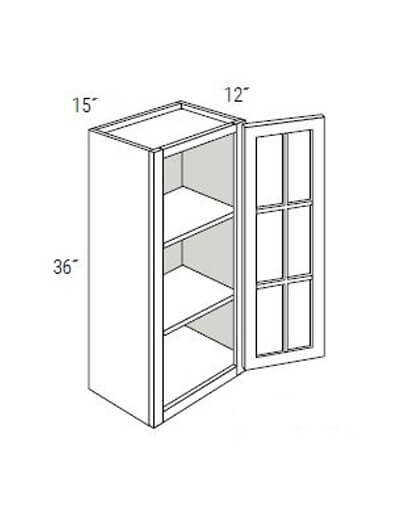 Bay Shaker White 15x36x12 Single Glass Door Wall Cabinet (No Mullions)