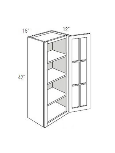 Bay Shaker Greystone 15x42x12 Single Glass Door Wall Cabinet (No Mullions)