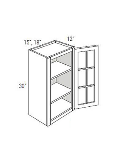Bay Shaker Light Grey 18x30x12 Single Glass Door Wall Cabinet (No Mullions)