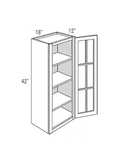 Bay Shaker Greystone 18x42x12 Single Glass Door Wall Cabinet (No Mullions)