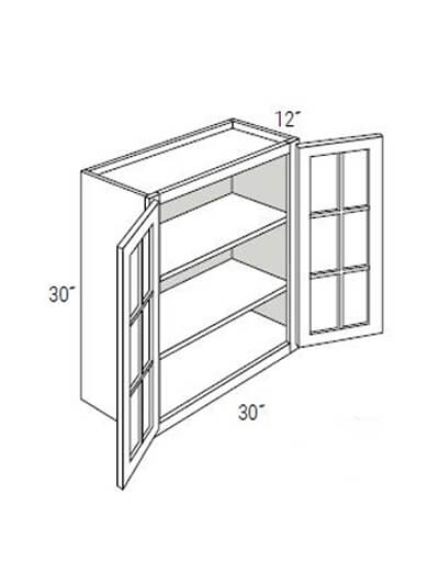 Bay Shaker Light Grey 30x30x12 Double Glass Door Wall Cabinet (No Mullions)