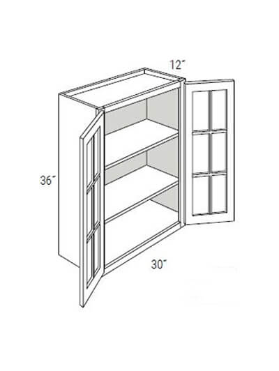 Bay Shaker Grey 30x36x12 Double Glass Door Wall Cabinet (No Mullions)