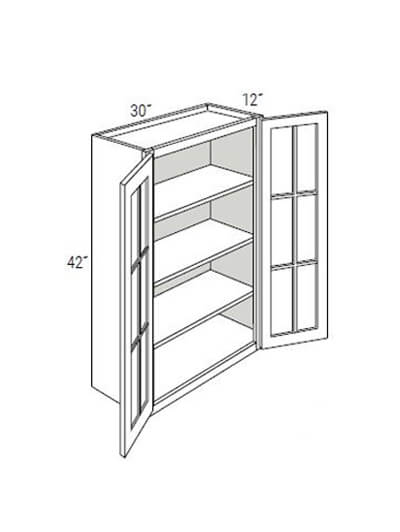 Bay Shaker Greystone 30x42x12 Double Glass Door Wall Cabinet (No Mullions)