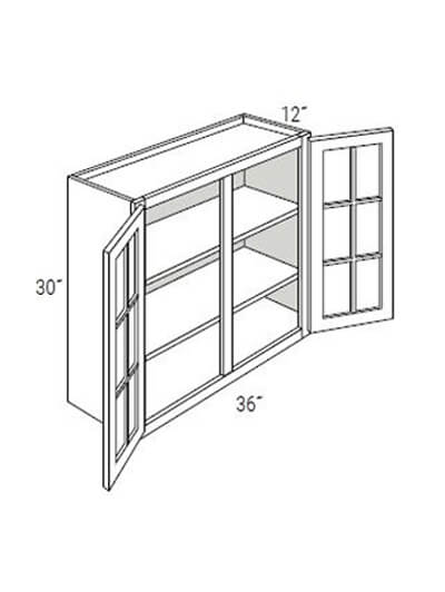 Bay Shaker Grey 36x30x12 Double Glass Door Wall Cabinet (No Mullions)