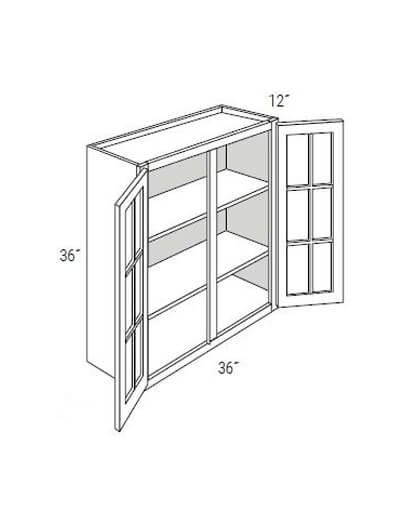 Bay Shaker Greystone 36x36x12 Double Glass Door Wall Cabinet (No Mullions)