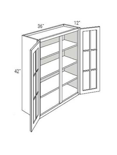 Bay Shaker Greystone 36x42x12 Double Glass Door Wall Cabinet (No Mullions)