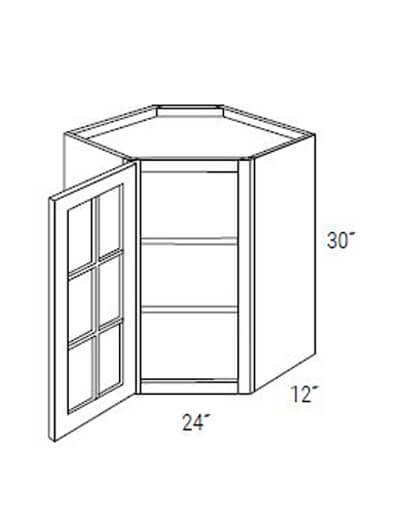 Bay Shaker Light Grey 24x30x12 Single Glass Door Wall Diagonal Corner Cabinet (No Mullions)
