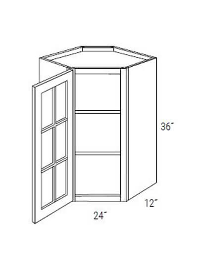 Bay Shaker Light Grey 24x36x12 Single Glass Door Wall Diagonal Corner Cabinet (No Mullions)