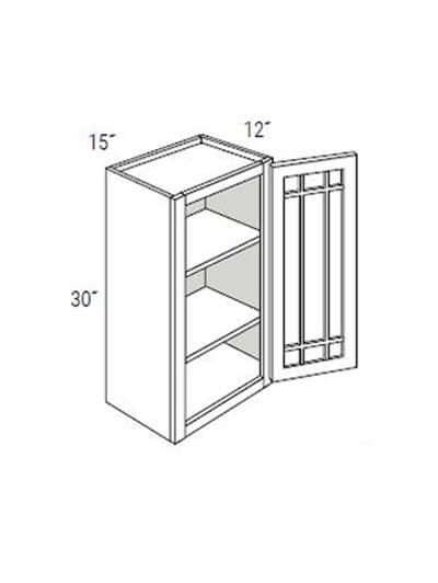 Bay Shaker White 15x30x12 Single Glass Door Wall Cabinet (With Prairie Style Mullions)