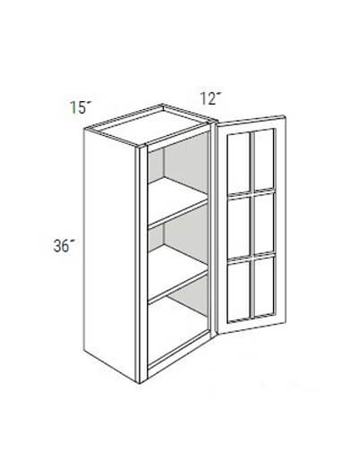 Bay Shaker White 15x36x12 Single Glass Door Wall Cabinet (With Prairie Style Mullions)