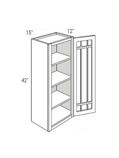 Bay Shaker Greystone 15x42x12 Single Glass Door Wall Cabinet (With Prairie Style Mullions)