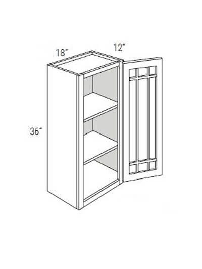 Bay Shaker Greystone 18x36x12 Single Glass Door Wall Cabinet (With Prairie Style Mullions)