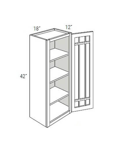 Bay Shaker Greystone 18x42x12 Single Glass Door Wall Cabinet (With Prairie Style Mullions)