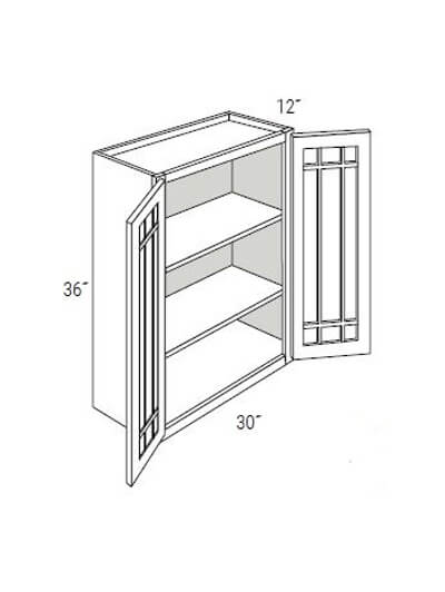 Bay Shaker Greystone 30x36x12 Double Glass Door Wall Cabinet (With Prairie Style Mullions)
