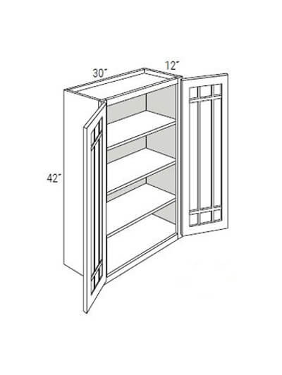 Bay Shaker Greystone 30x42x12 Double Glass Door Wall Cabinet (With Prairie Style Mullions)