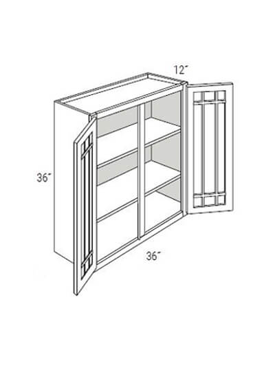 Bay Shaker Greystone 36x36x12 Double Glass Door Wall Cabinet (With Prairie Style Mullions)
