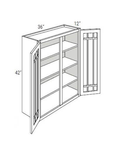 Bay Shaker Greystone 36x42x12 Double Glass Door Wall Cabinet (With Prairie Style Mullions)