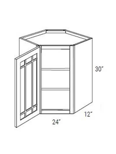 Bay Shaker Greystone 24x30x12 Single Glass Door Wall Diagonal Corner Cabinet (With Prairie Style Mullions)