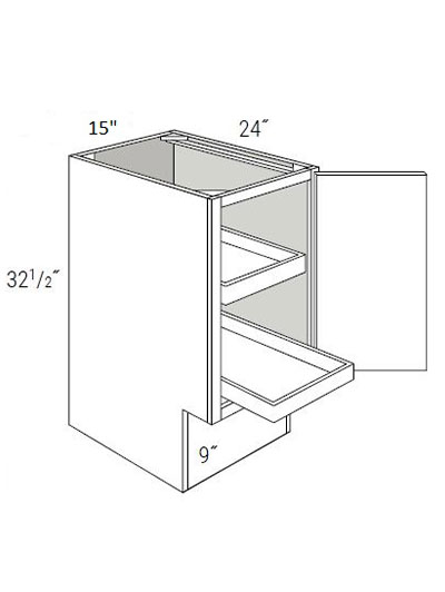 Bay Shaker White 15″ Single Door, Full-Height Base Cabinet ADA with 2 Soft-Close Rollout Trays