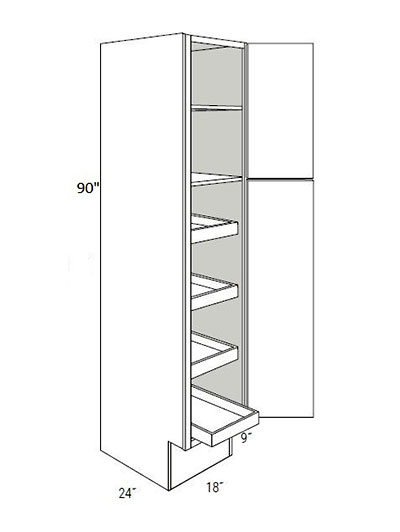 Bay Shaker White 18×90 Double-Door Pantry Cabinet ADA with 4 Soft-Close Rollout Trays