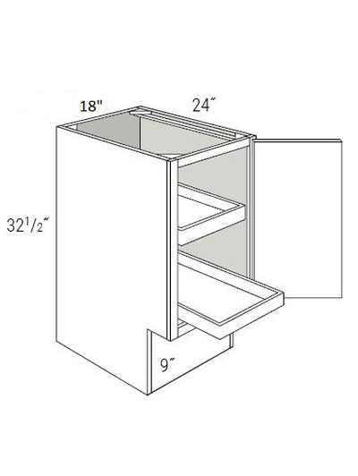 Bay Shaker White 18″ Single Door, Full-Height Base Cabinet ADA with 2 Soft-Close Rollout Trays
