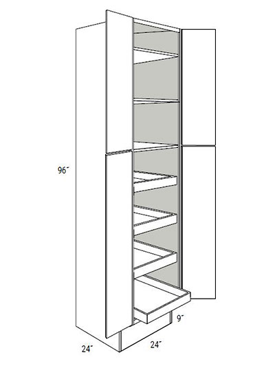 Bay Shaker White 24×96 4-Door Pantry Cabinet ADA with 4 Soft-Close Rollout Trays