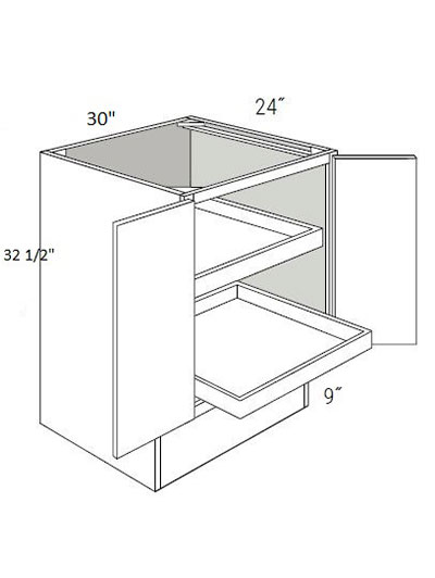 Bay Shaker White 30″ Double Door, Full-Height Base Cabinet ADA with 2 Soft-Close Rollout Trays