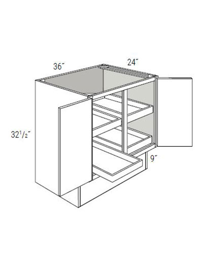 Bay Shaker White 36″ Double Door, Full-Height Base Cabinet ADA with 4 Soft-Close Rollout Trays