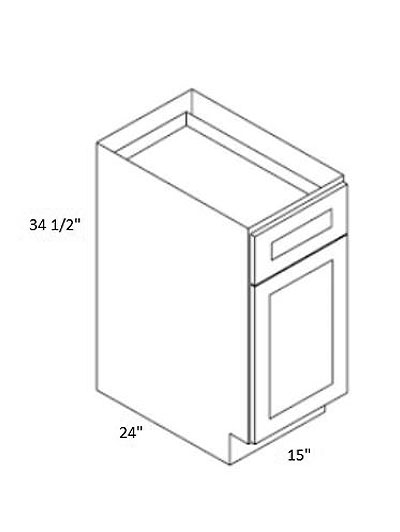 Pristine White Shaker 15″ Single Door, Single Drawer Base Cabinet