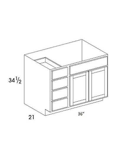 Rockport Grey 36″ Double Door Vanity Combo, Four Drawers Left