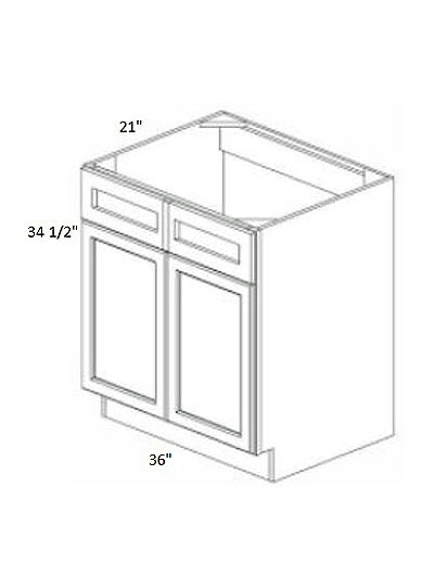 Pristine White Shaker 36″ Double Door  Vanity Base Cabinet