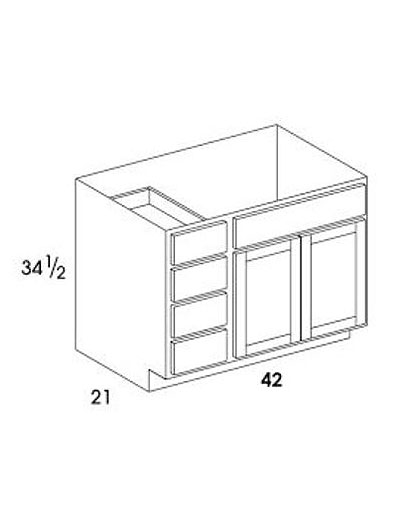 Rockport Walnut 42″ Double Door Vanity Combo, Four Drawers Left