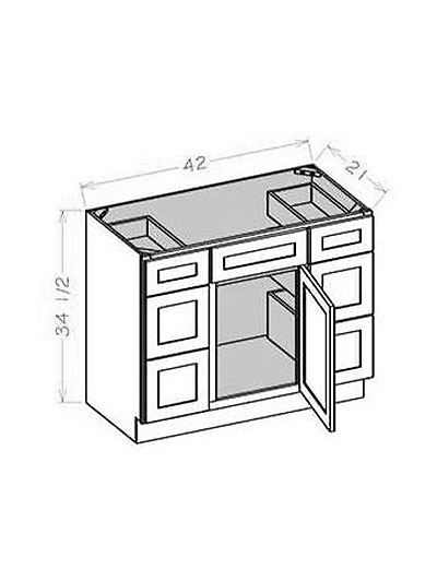 Rockport Walnut 42″ Single Door Vanity Combo, Three Drawers Each Side, Center Sink