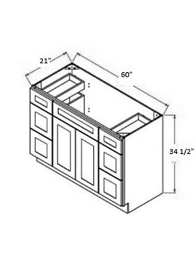 Rockport Grey 60″ Double Door Vanity Combo, Three Drawers Each Side, Center Sink