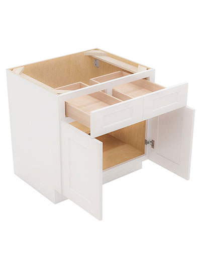 WS-B30: Shaker White 30″ Double Door Double Drawer Cabinet