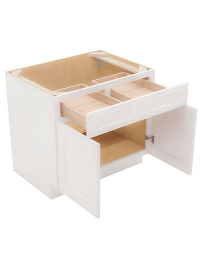 WS-B33: Shaker White 33″ Double Door Double Drawer Cabinet