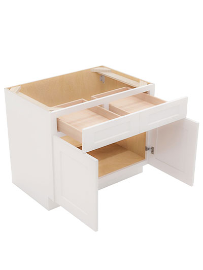 WS-B36: Shaker White 36″ Double Door Double Drawer Cabinet