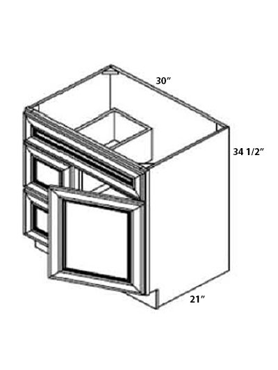 Double Shaker White 30″ Single Right Door, Double Drawer Vanity Sink Base