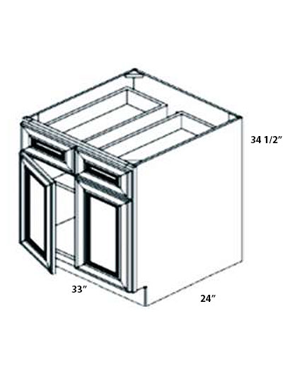 Double Shaker White 33″ Double Drawer, Double Door Base Cabinet